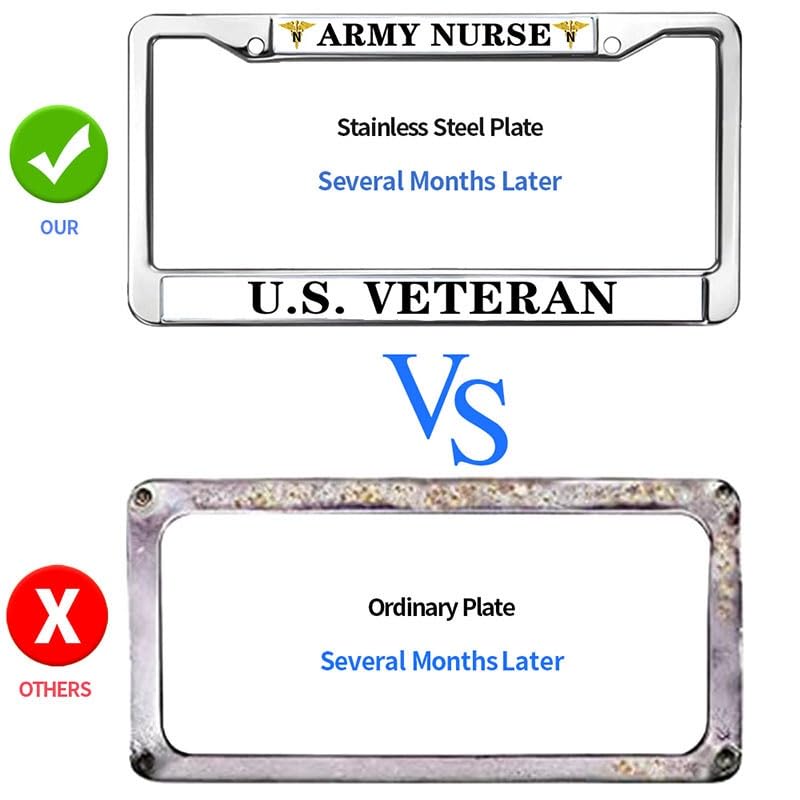 Image of Army Nurse Veteran License Plate Frame, Stainless Steel Metal Auto Tag Cover