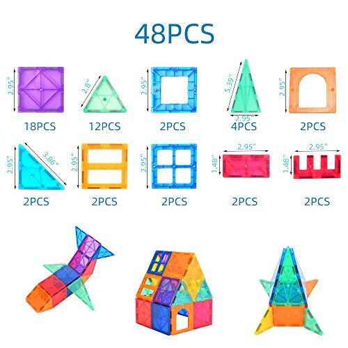 Collun Magnetic Building Tiles, 48Pcs Colorful 3D Transparent Magnet Building Blocks Set, Educational Toy Gift For Kids Boys Girls (48Pcs) #TOP7