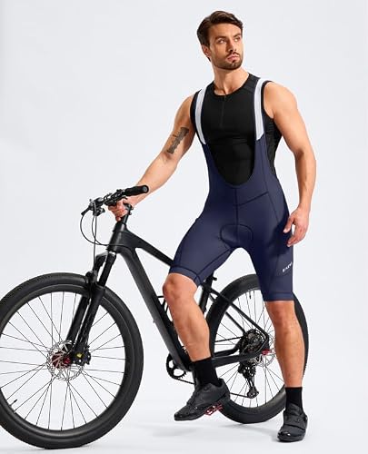 Bikewa Men\'s Cycling Bibs 4D Padded Bike Shorts with Anti-Slip Leg Grips Padding Biking Bicycle Road Riding Cycle Bib Shorts for Men Rear 2+1 Zipper Pockets UPF50+(Navy/White,L) - Thumbnail 6