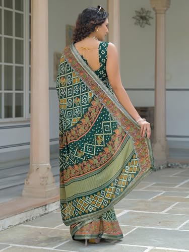 Image of SIRIL Women's Georgette Bandhani Printed Saree With Unstitched Blouse Piece