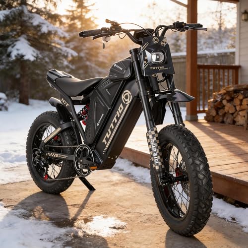 TUTTIO ICT Electric-Bike for Adults - 19MPH E-bike 20 Fat Tire Electric Dirt Bike with 60V-25AH Battery Full Suspension Off-Road Mountain Snow Commuter Electric Dirt Bike