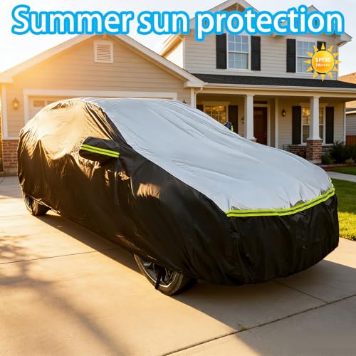 Image of Car Cover Waterproof All Weather for Large SUV,100% Outdoor Rain UV Dust Protection. For Nissan Pathfinder, Ford Explorer /Flex，Cadillac XT6，Infiniti QX60 /QX70，Kia Borrego /EV9 (SUV Length 196-208 inch)