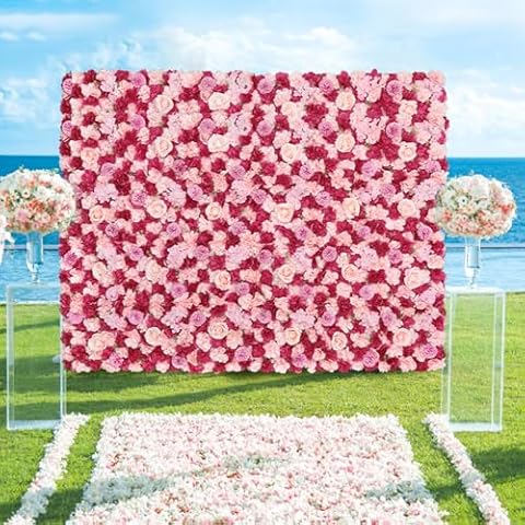 Artificial 3D Flower Backdrop Panels 7.5ftx5ft Fuchsia Pink Floral Backdrop Wall Rose Wedding Background for Wedding Baby Bridal Shower Event Photo DIY Decoration Cover