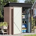 Aoxun 5x3 ft Outdoor Storage Shed - Metal Garden Shed with Base,Brown