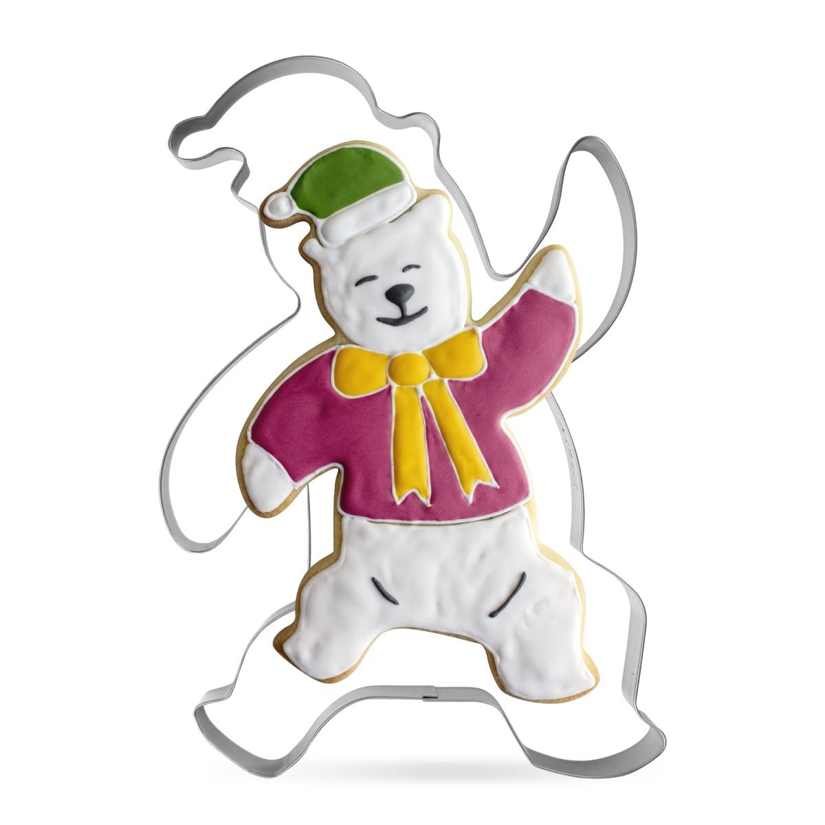 Tasty XXL Cookie Cutter, Dancing Bear Shape, for Cute Fun and Unique Cookie Creation and Baking in Classic Glossy Silver