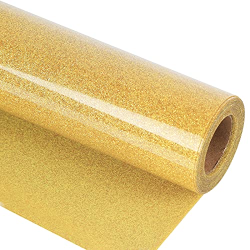 Image of guangyintong Glitter Gold Heat Transfer Vinyl HTV Rolls, 12 inch x 8ft Gold Iron on Vinyl for T-Shirts HTV Vinyl for All Cutter Machines Easy to Cut & Weed for Heat Vinyl Design