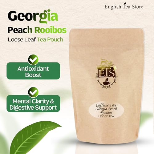 Georgia Peach Rooibos Tea | Loose Leaf Herbal Tea - 16oz | Naturally Caffeine-Free | Sweet Peach Flavor with Calendula Petals | Fruity Hot or Iced Brew Loose Tea Bags | Antioxidant Rich Blend