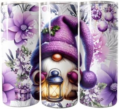 Personalized Purple Christmas Gnome Tumbler 20 oz Stainless Steel Tumbler with Lid and Straw Cup Mug
