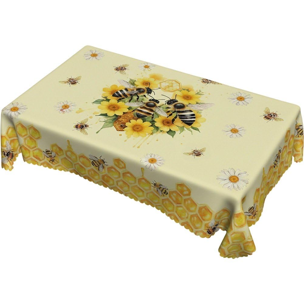 Nappe lavable rectangulaire abeilles marguerites décoration fête et cuisine