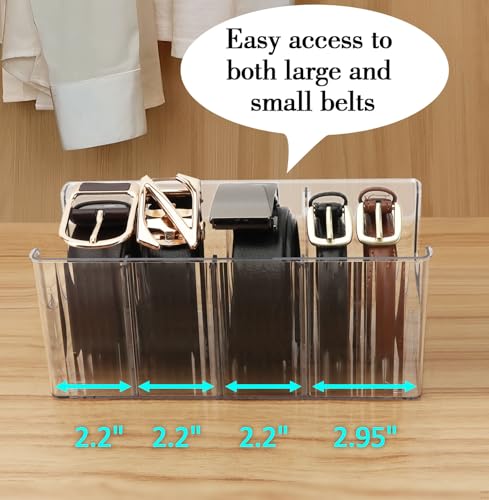 Image of Acrylic Belt Organizer - 2 Pack with Adjustable 4 Compartments & Stackable Design, Clear Storage for Closet and Drawer Organization