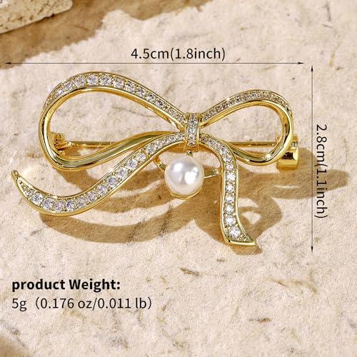 Image of Bow Brooches for Women Rhinestone Crystal Pearl Brooch Gold Bow Knot Badges for Clothing Bag Hat Pants WEdding Christmas Gift(Stlye B)