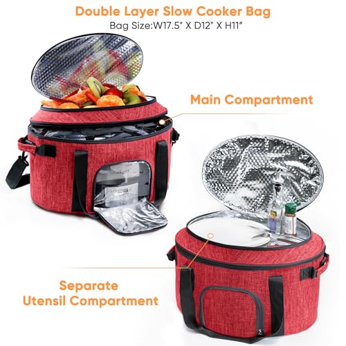 Double-Layer Slow Cooker Carrying Bag for 6-8 Quart CrockPot and Hamlton Beach Slow Cooker, Travel Bag with Lid Fastener for Crock-pot, Portable Carrier Case Slow Cooker Bag with See-thought Window - Image 6