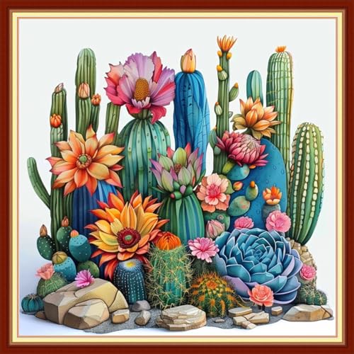 Image of Findvoor Stamped Cross Stitch Kits for Beginners Full Range of Cross Stitching Embroidery Pattern for Adults, 11CT DIY Needlepoint Embroidery Starter Kits-Succulent Plants 18x18 inch
