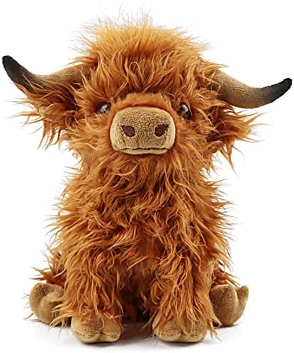 Gluutoyashop Highland Cow Stuffed Animals，Realistic Cow Plush Toy Cuddly Highland Cow Farm Toy Gift for Adults Kids Boys Girls (Brown)