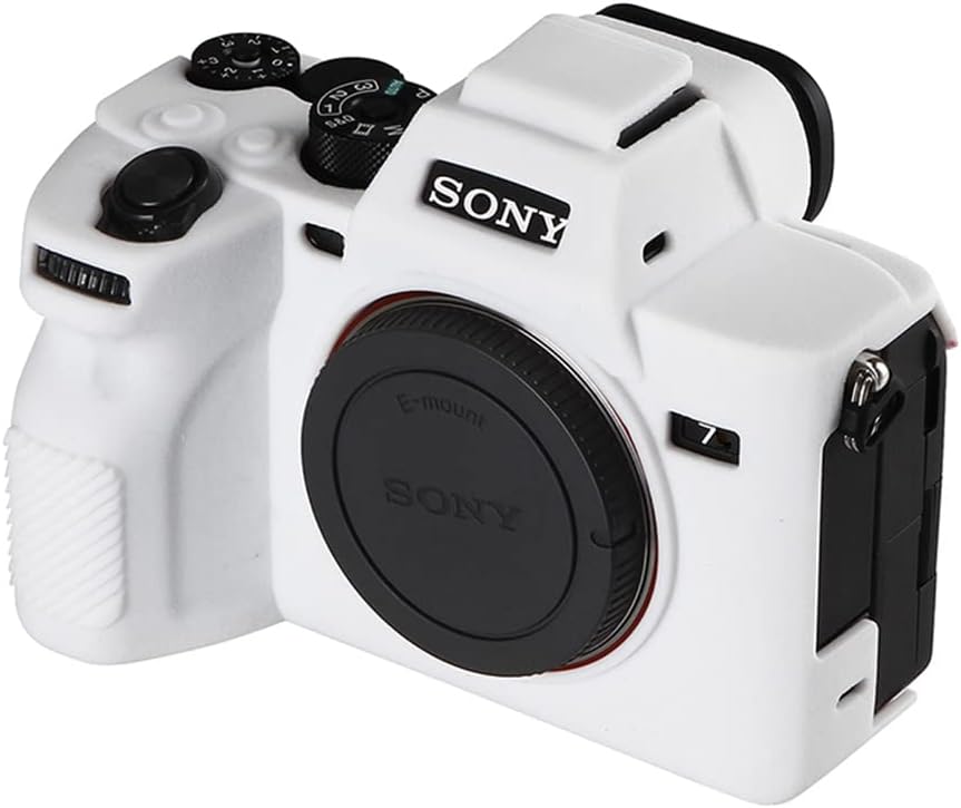 Camera Case for Sony A74 A7M4 A7IV- Protective Silicone DSLR Skin Cover, Detachable Cage, Shockproof, Dustproof (White)