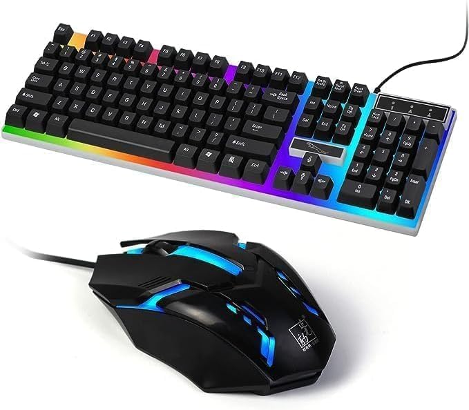 LED Gaming Keyboard and Mouse Combo, Mechanical Feel, USB Wired Computer Keyboard Set with Flexible Lights for Windows