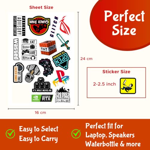 Image of CodersParadise - Pack of 50 Gaming Vinyl Stickers for Laptop, Waterproof & Residue-Free for Laptop, Mobile, Bike, Water Bottle, Notebook, Helmet & Gaming Setup Decor