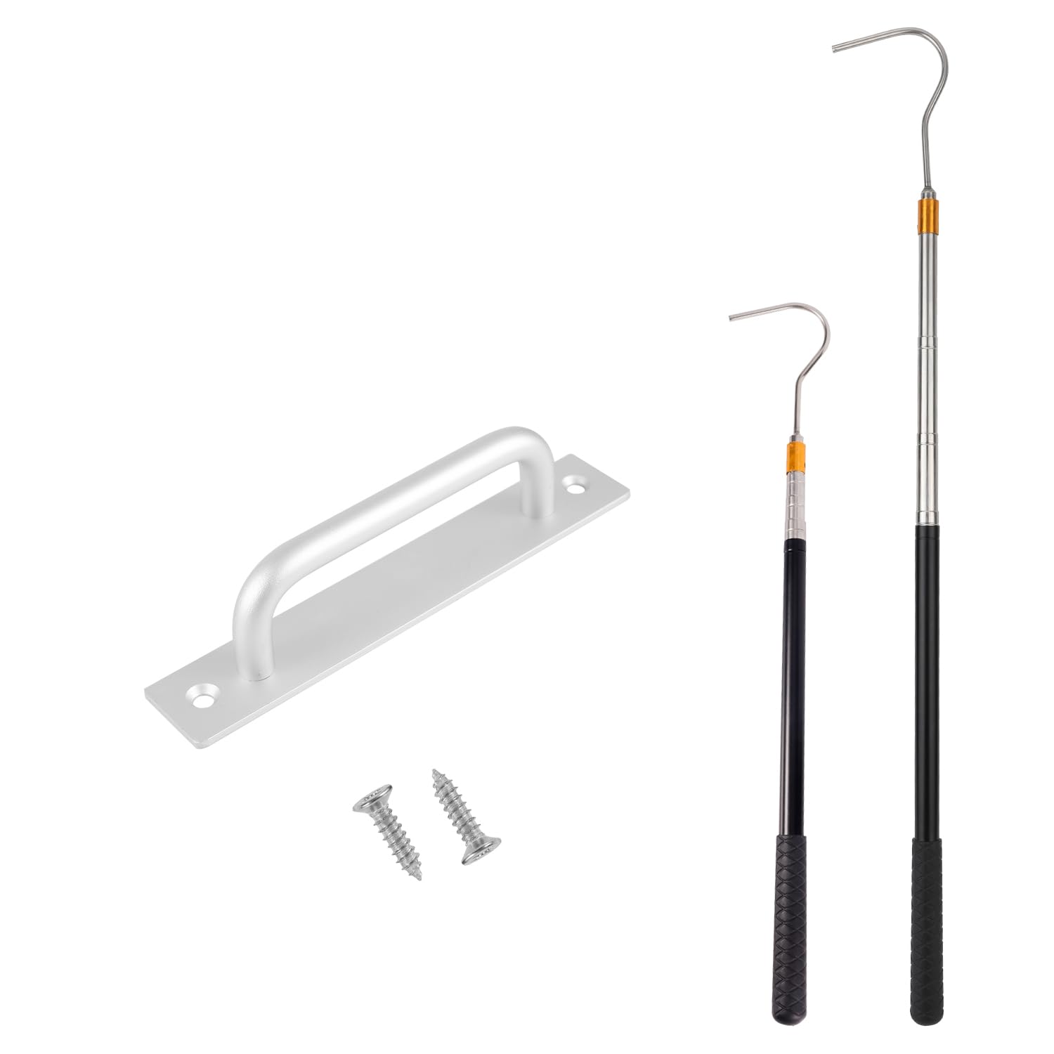 Attic Ladder Pull Down System, Attic Stair Pull Kit Includes Telescopic Pull Rod Pole Up to 64in Extension with Aluminum Alloy Handle and Stainless