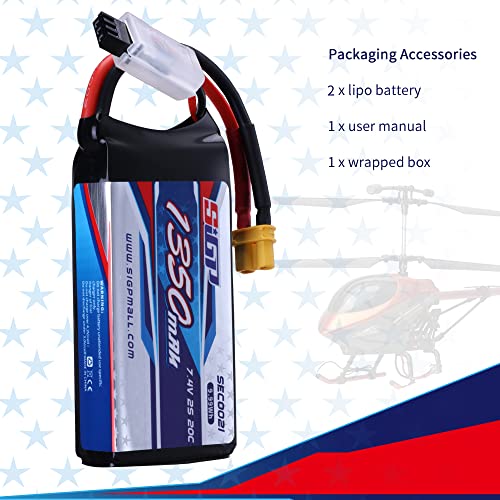 SIGP 2S 1350mAh Lipo Battery 7.4V 20C Soft Pack with XT30 Plug for RC Airplane Drone Quadcopter Helicopter Model Racing 2 Packs - Image 7