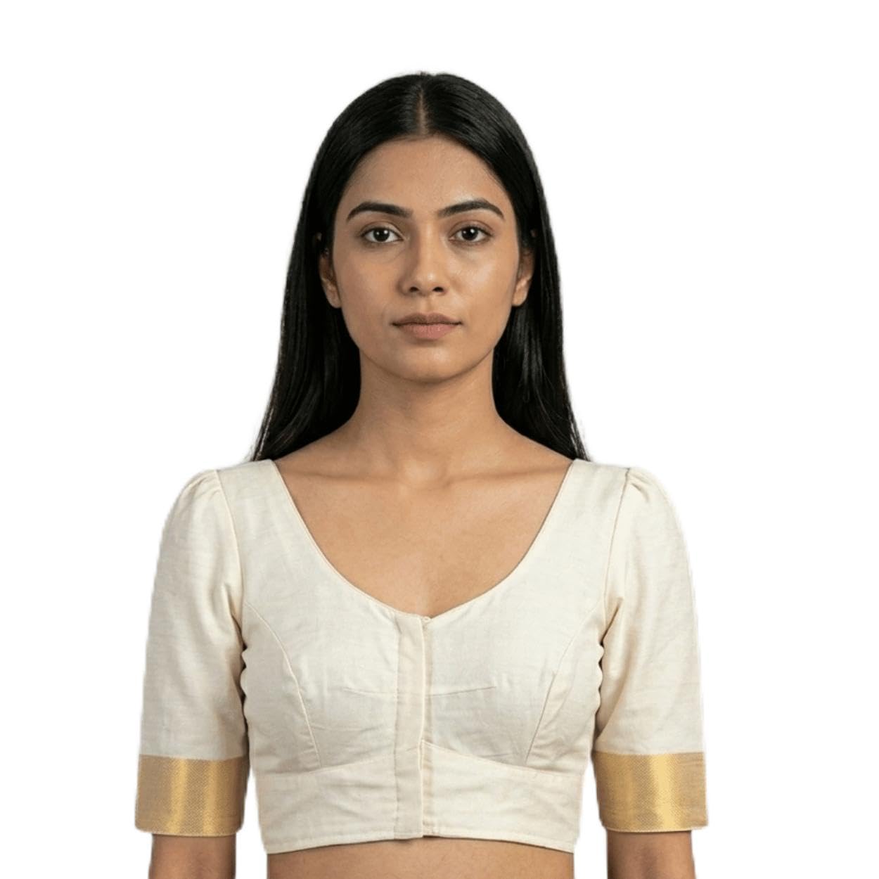 jisb Kerala Cotton Round Neck Saree Blouse with Puff Sleeves-picture-11