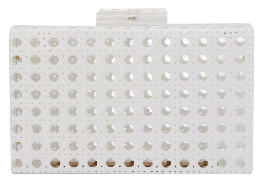 CaissipWomen Acrylic Evening Clutch Purse Rattan Woven Pattern Beach Style Hobo Bag Square Handbag Crossbody Shoulder Bag With Chain