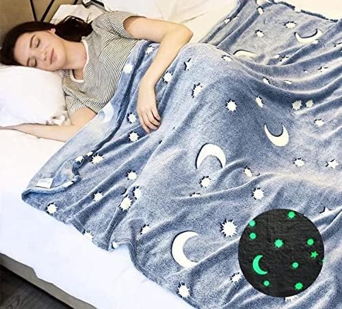 Image of Glow-in-The-Dark Polar Fleece Blanket for Kids - Soft Lightweight Single Bed Blanket (200x152 cm) | All-Season Jacquard Print, Assorted Multicolor - Unicorn Design (Grey)
