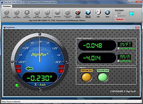Image of Digi-Pas DWL3500XY 2-Axis Digital Master Precision Level & Inclinometer with BLUETOOTH, 0.0002 inch /ft (0.02mm /M) 6 Inch