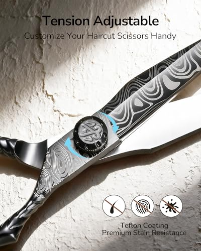 Image of Professional Hair Cutting Scissors - ULG 6.5 inch Premium Barber Shears with Adjustable Tension, Offset Handle, Ergonomic Grip & Sharp Stainless Steel Blades for Stylists and Barbers, Black