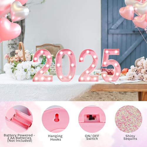 Image of Pink Marquee Light Up Letters, Glitter Alphabet LED Letter Lights for Pink Birthday Party Decorations, Battery Operated Letter Sign for Girls Room Vanity Table Decor, Cool White Lights Letter N