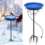 Heated Bird Baths for Outdoors for Winter, Lovppy 100W Heated Bird Bath Water Heater with Thermostatically Controlled, Heated Bird Baths Bowl with Metal Stake for Outside Garden Patio Yard (Blue)