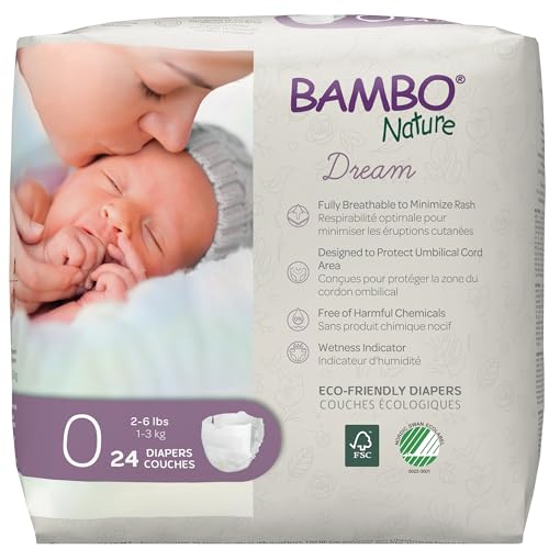 Image of Bambo Nature Hypoallergenic Dream Baby Diapers, Premium Eco-Labeled Sustainable Diapers, Enhanced Leakage Protection, Totally Chlorine-Free, Skin Friendly, and Super Absorbent - Size 0 (24 Count)