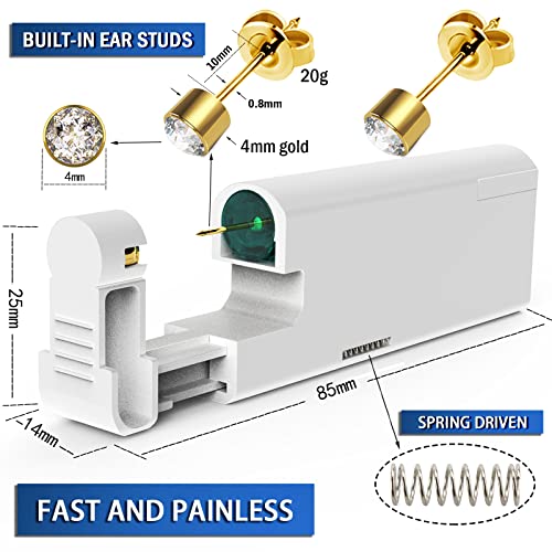 2Pcs Ear Piercing Kit Automatic And Painless Ear Nail Gun Disposable Aseptic Household Ear Piercing Gun Portable Ear Piercing Gun Group Ear Piercing Tools (4Mm, Golden) #TOP2