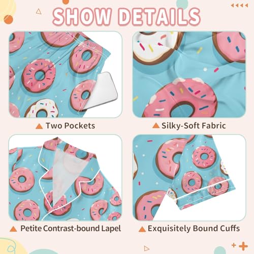 Pink Doughnut Satin Summer Pajama Sets Silk Short Sleeve Button Down Sleepwear3