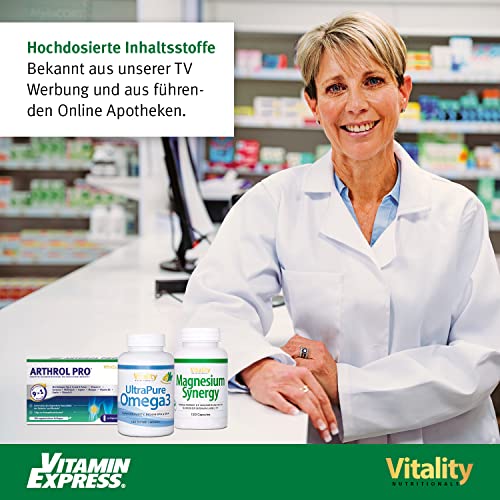 Fischöl Omega 3 Kapseln Hochdosiert mit 2000 mg Fischöl davon 800 mg EPA und 600 mg DHA pro Tag + Vitamin E (120 Stk) Ultra Pure Omega 3 Vitality Nutritionals by Vitaminexpress