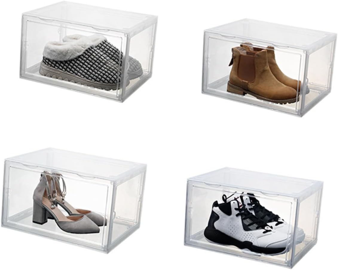Shoe Storage Box with Magnetic Door Dustproof Stackable Shoe Organizer Container for Home Closet for Sneaker and Boot Storage