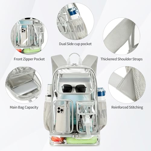 Image of Clear Backpack Heavy Duty for Sport Event,TPU Grey 16in with Shoe Warehouse | See Through Stitch durable plastic Multi-Pocket Design For School Adults work Warehouses Airport security,check events
