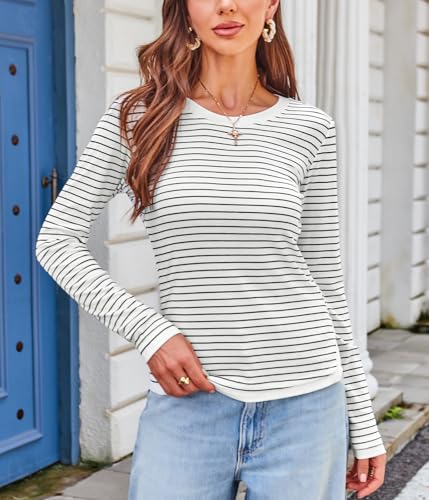 DJT Women's Long Sleeve T Shirts Crew Neck Color Block One Side Slit Slim Fit Knit Tops Sexy Basic Tee2