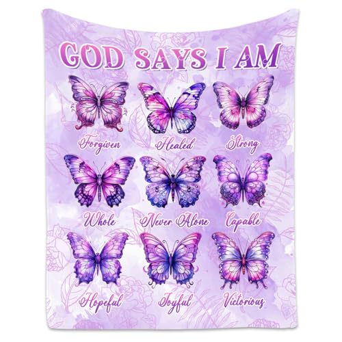 Butterfly Blanket, Cozy Soft Throw Gifts for Girls, 40x50 Inch Cute Flannel Blanket for Butterfly Lovers, God Says I Am Throw Blankets for Couch Sofa