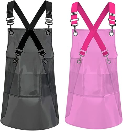 2 delantales de vinilo impermeables, delantales transparentes para estilista con correas anchas de hombro, chef de salón para mantener limpio