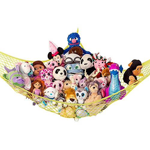 Image of Stuffed Animal Hammock, Large | Corner Stuffed Animal Storage & Plushie Net | Toy Hammock for Stuffed Animals | Holds 12lbs | Easy Hang, All Hardware Included | Yellow Bedroom Decor | by Lilly's Love