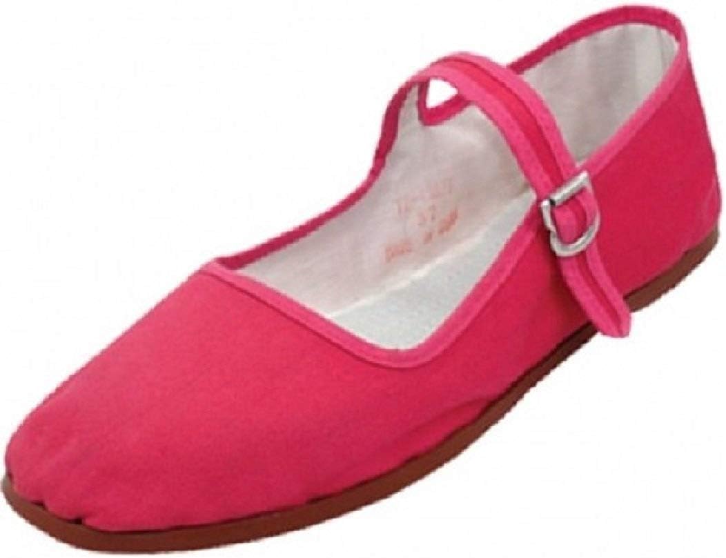 Womens Cotton Mary Jane Shoes Ballerina Ballet Flats Shoes (Fushia 114)