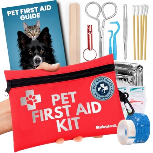 Dog First Aid Kit - Vet Approved Emergency Supplies - Pet First Aid Kit Guide, Tick Remover, Thermal Blanket & More - Compact Dog Gear for Hiking, Camping & Backpacking (Travel Pack)