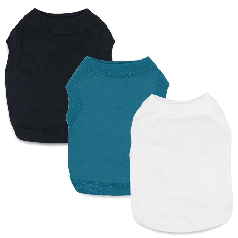 Elledia 3 Pack Pet Cotton T Shirt Dog Solid Color Basic Blank Tee Shirts Cat Plain Clothes for Small Dogs Cats Puppies