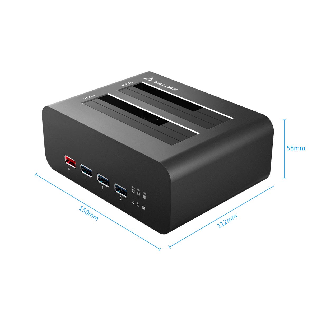 Salcar Aluminum HDD Dock USB SATA Dual Bay Super Speed USB 3.0 con hub USB 3.0 e porta di ricarica USB rapida per HDD e SSD SATA I / II / III da 2,5 pollici e 3,5 pollici