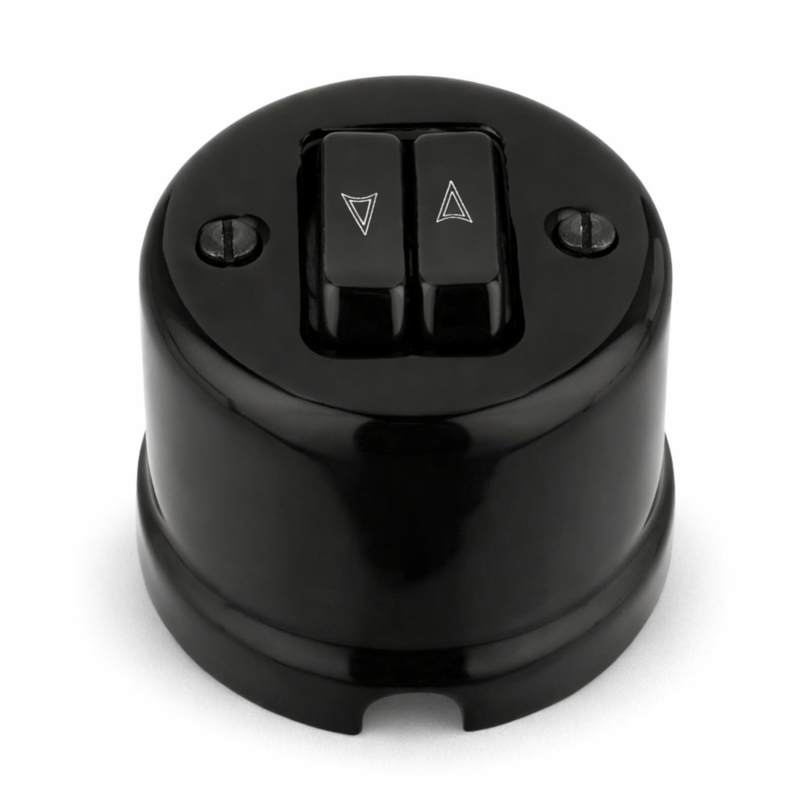 Aufputz Porzellan Retro Doppeltaster, Jalousietaster, All-in-One, Serie QR1 schwarz