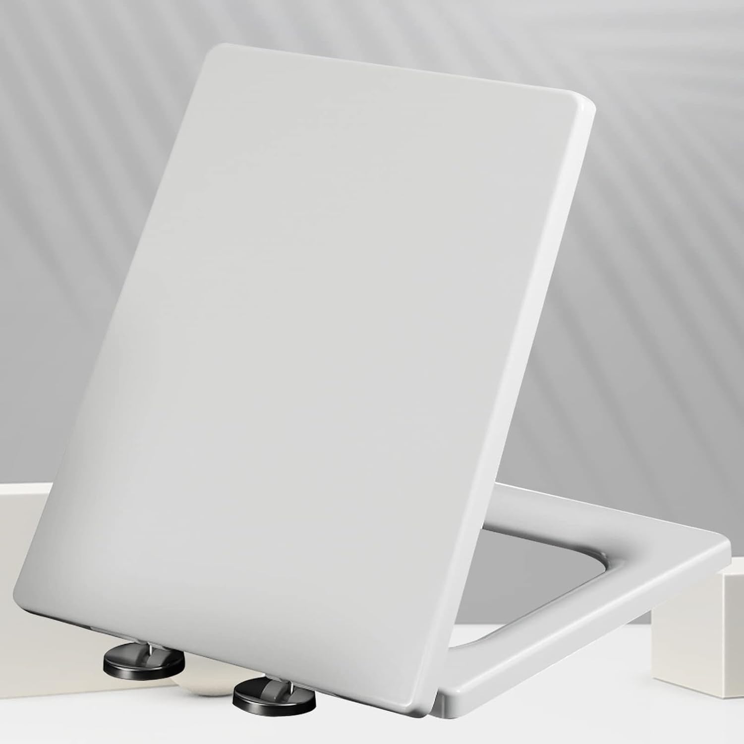 Seduta WC Quadrata Soft Close Facile Montaggio Copriwater con Chiusura Ammortizzata Rilascio Rapido Misura Standard 41x36 cm Bianco