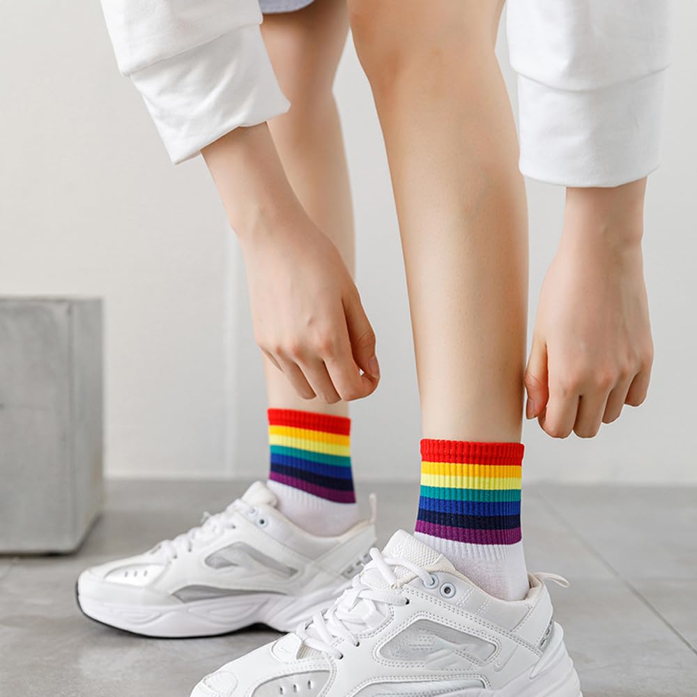 Skarpety z tęczą, 6 par skarpet ze wzorem, bawełna LGBT, skarpety damskie, kolorowe paski, tęczowe dla mężczyzn i kobiet, w paski, Pride Month Gay, skarpety do LGTBQ, biały, czarny., 35-41 EU