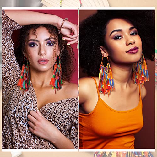 Sureio 2 Pairs African Fabric Tassel Earrings Set Ankara Fringe Hoop Earrings Fashion African Cloth Print Jewelry for Women Accessories4