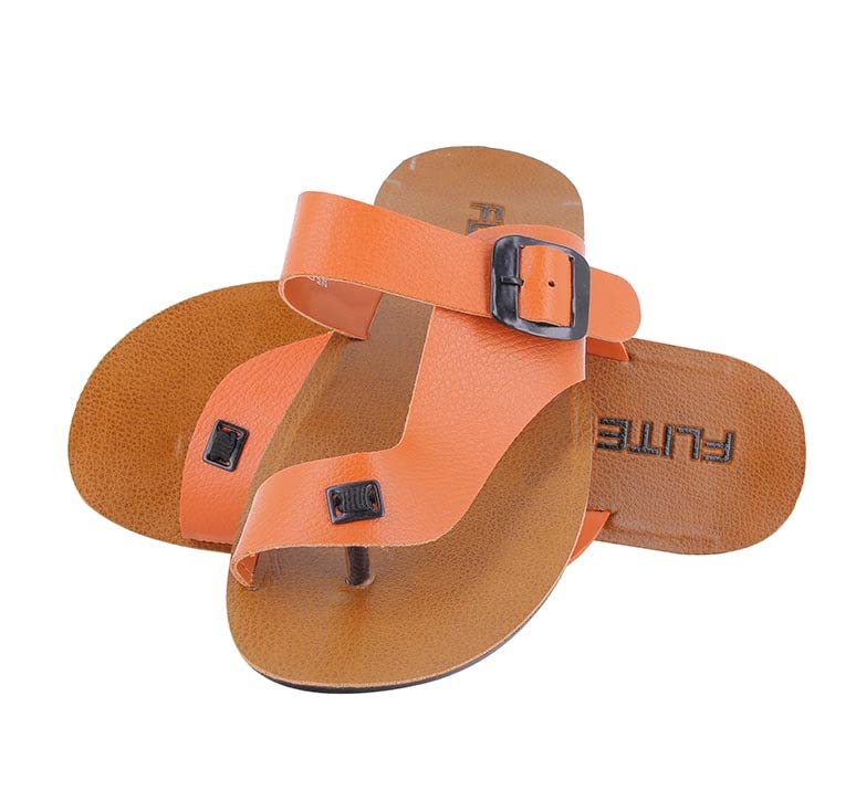Image of flite Men's Slippers /Thong Slippers for Men /Leather Slippers for Gents /PU slippers for Boys (Tan, numeric 7)