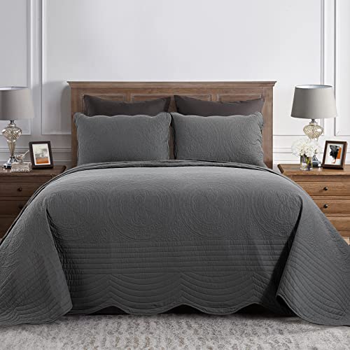 Hombys 3 Piece Oversized King Bedspreads 128X120, Lightweight 100% Cotton Oversized King Quilt Set For All Season, Grey Coverlet Sets #TOP11